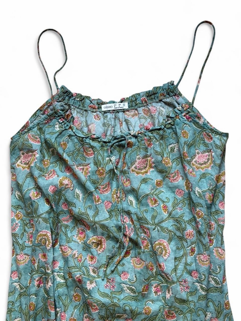 Oysho Sheer Cotton Indian Block Print Floral Vine Dress/Nightgown Size S